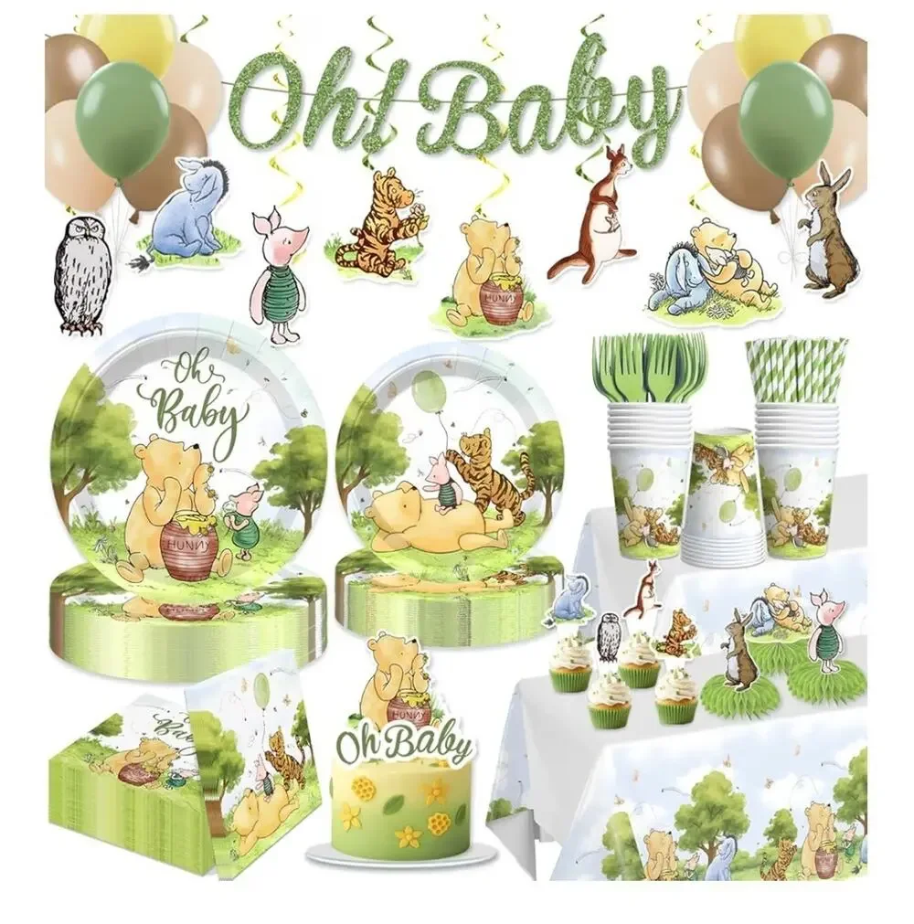 343pcs Classic Bear Baby Shower Decorations Complete Party Set for 50 Guests